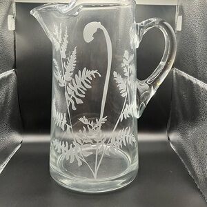 Elegant Clear Glass Fern-Patterned Pitcher